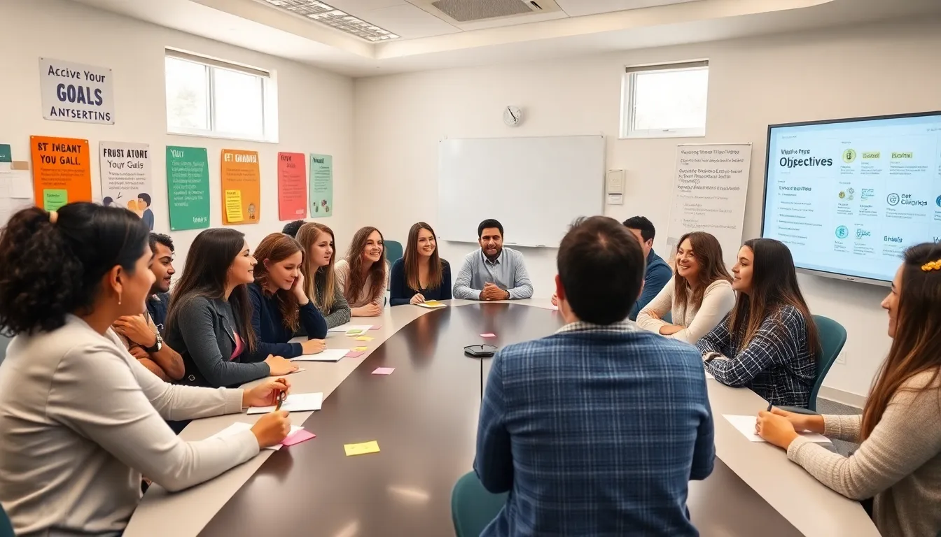 students engaged in goal setting activities in a collaborative classroom environment.